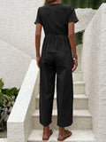V - Neck Short Sleeve Wide Leg Jumpsuit - Your Second Look