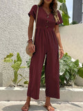 V - Neck Short Sleeve Wide Leg Jumpsuit - Your Second Look