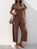V - Neck Short Sleeve Wide Leg Jumpsuit - Your Second Look