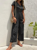 V - Neck Short Sleeve Wide Leg Jumpsuit - Your Second Look