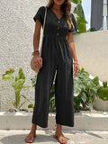 V - Neck Short Sleeve Wide Leg Jumpsuit - Your Second Look