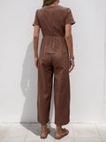 V - Neck Short Sleeve Wide Leg Jumpsuit - Your Second Look