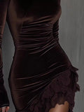 Velvet Lace Trim Turtleneck Mini Dress - Your Second Look