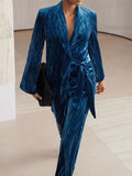 Velvet Tie Waist Blazer and Pants Set - Your Second Look