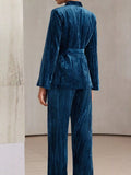 Velvet Tie Waist Blazer and Pants Set - Your Second Look