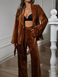 Velvet Tie Waist Blazer and Pants Set - Your Second Look