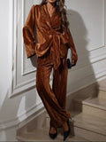 Velvet Tie Waist Blazer and Pants Set - Your Second Look