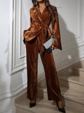 Velvet Tie Waist Blazer and Pants Set - Your Second Look