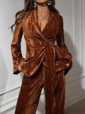 Velvet Tie Waist Blazer and Pants Set - Your Second Look