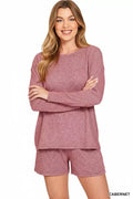 Zenana Soft Melange Long Sleeve Tee and Shorts Set - Your Second Look