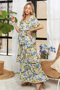 ADORA Layered Floral Off - Shoulder Short Sleeve Maxi Dress - Your Second Look