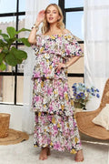 ADORA Layered Floral Off - Shoulder Short Sleeve Maxi Dress - Your Second Look