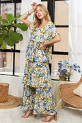 ADORA Layered Floral Off - Shoulder Short Sleeve Maxi Dress - Your Second Look