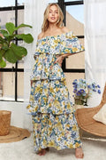 ADORA Layered Floral Off - Shoulder Short Sleeve Maxi Dress - Your Second Look