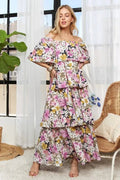 ADORA Layered Floral Off - Shoulder Short Sleeve Maxi Dress - Your Second Look