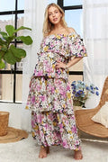 ADORA Layered Floral Off - Shoulder Short Sleeve Maxi Dress - Your Second Look