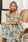 ADORA Layered Floral Off - Shoulder Short Sleeve Maxi Dress - Your Second Look