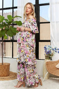 ADORA Layered Floral Off - Shoulder Short Sleeve Maxi Dress - Your Second Look