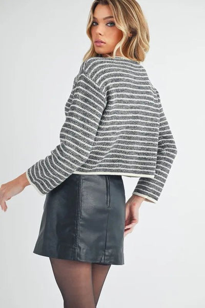 Aemi + Co Striped Button Down Round Neck Cardigan - Your Second Look
