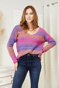Angel Wings Multicolored Rib - Knit V - Neck Knit Pullover - Your Second Look
