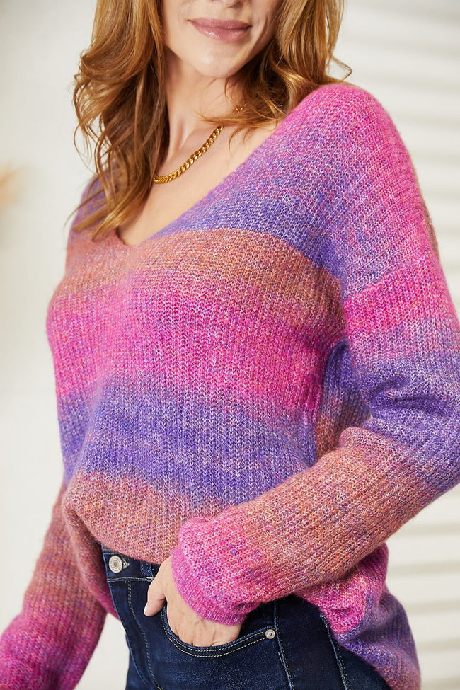 Angel Wings Multicolored Rib - Knit V - Neck Knit Pullover - Your Second Look
