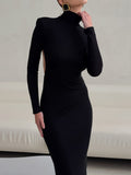 Backless Turtleneck Long Sleeve Bodycon Maxi Dress - Your Second Look