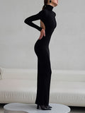 Backless Turtleneck Long Sleeve Bodycon Maxi Dress - Your Second Look