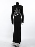 Backless Turtleneck Long Sleeve Bodycon Maxi Dress - Your Second Look