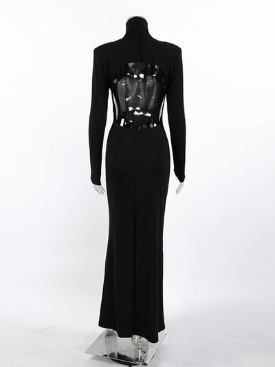 Backless Turtleneck Long Sleeve Bodycon Maxi Dress - Your Second Look