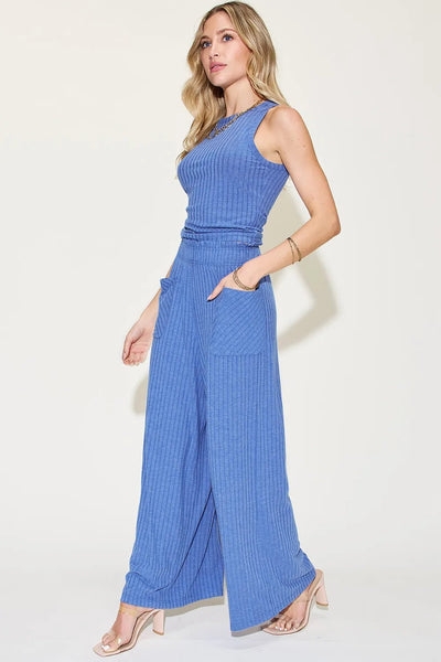 Basic Bae Full Size Ribbed Tank and Wide Leg Pants Set - Your Second Look