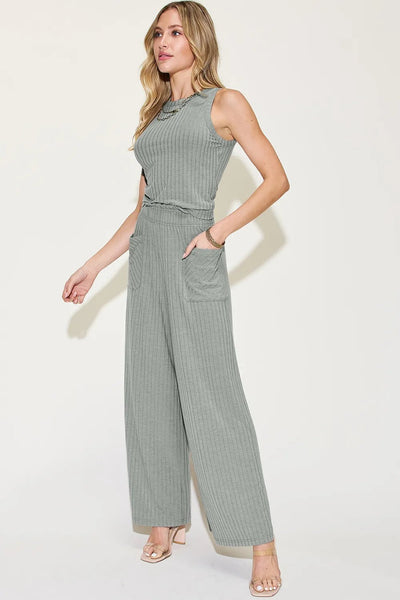 Basic Bae Full Size Ribbed Tank and Wide Leg Pants Set - Your Second Look
