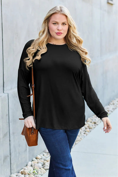 Basic Bae Full Size Round Neck Dropped Shoulder T-Shirt - Your Second Look