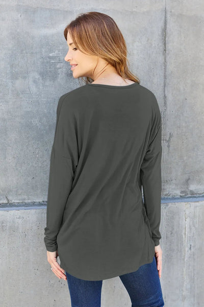 Basic Bae Full Size Round Neck Dropped Shoulder T-Shirt - Your Second Look