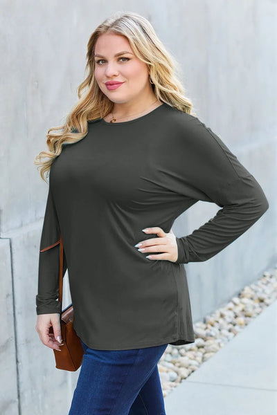 Basic Bae Full Size Round Neck Dropped Shoulder T-Shirt - Your Second Look