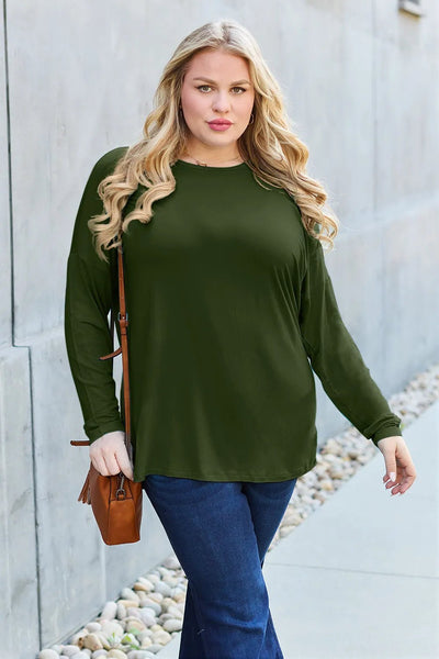 Basic Bae Full Size Round Neck Dropped Shoulder T-Shirt - Your Second Look