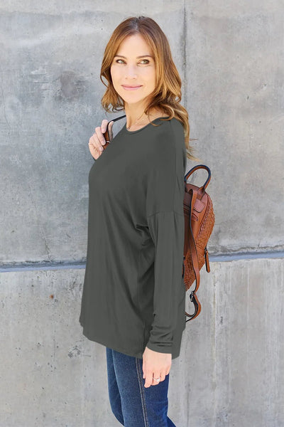 Basic Bae Full Size Round Neck Dropped Shoulder T-Shirt - Your Second Look