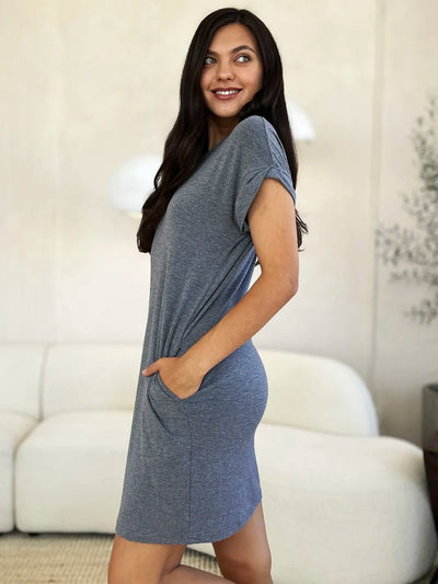 Basic Bae Full Size Round Neck Short Sleeve Dress with Pockets - Your Second Look