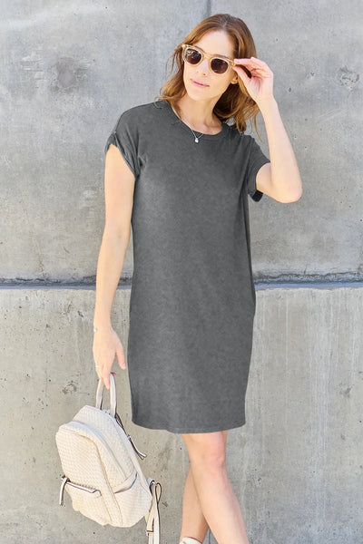Basic Bae Full Size Round Neck Short Sleeve Dress with Pockets - Your Second Look