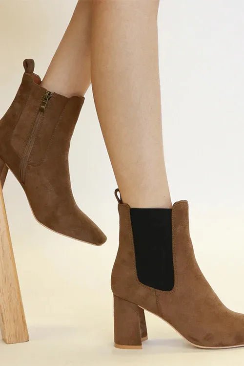 Beast Fashion Faux Suede Block Heel Chelsea Boots with Elastic Side Panel - Your Second Look