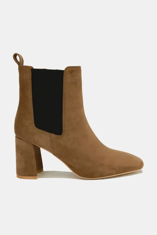 Beast Fashion Faux Suede Block Heel Chelsea Boots with Elastic Side Panel - Your Second Look