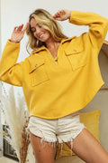 BiBi Flap Pockets Fleece Collared Sweatshirt - Your Second Look