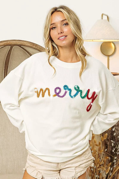 BiBi Merry Tinsel Lettering Drop Shoulder Sweatshirt - Your Second Look