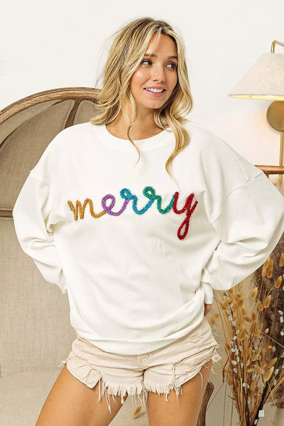 BiBi Merry Tinsel Lettering Drop Shoulder Sweatshirt - Your Second Look
