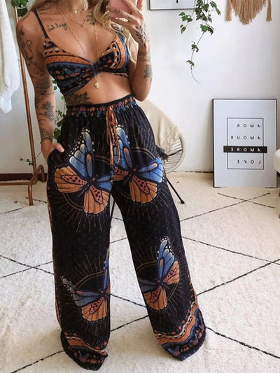 Boho Butterfly Print Top and Pants Set - Your Second Look