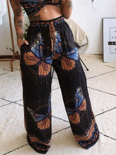 Boho Butterfly Print Top and Pants Set - Your Second Look
