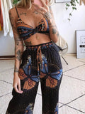 Boho Butterfly Print Top and Pants Set - Your Second Look
