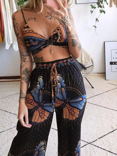 Boho Butterfly Print Top and Pants Set - Your Second Look
