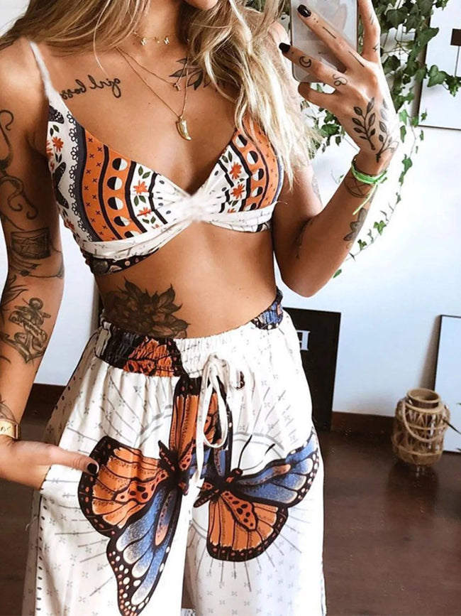 Boho Butterfly Print Top and Pants Set - Your Second Look