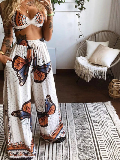Boho Butterfly Print Top and Pants Set - Your Second Look