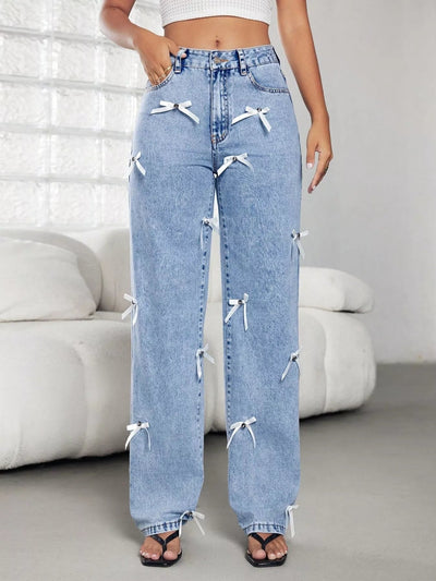 Bow Decor High Waist Wide Leg Jeans - Your Second Look